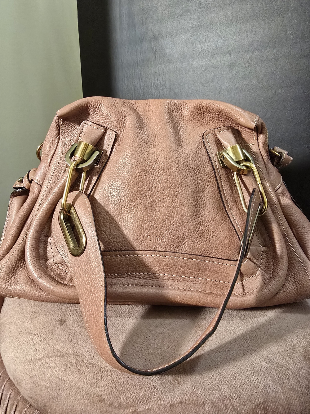 💯 Autentic Chloe Paraty Pebbled Leather Shoulder Bag in Dusty Rose
